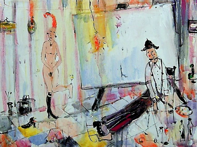 Living room painting by Dariusz Grajek titled Painter and model