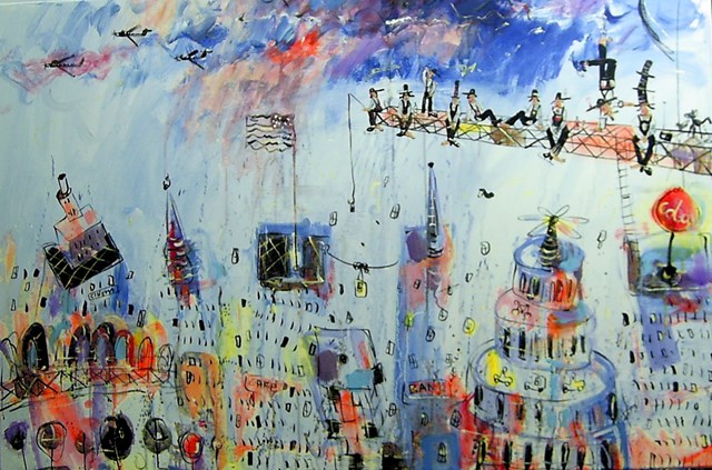 Living room painting by Dariusz Grajek titled Over Manhattan