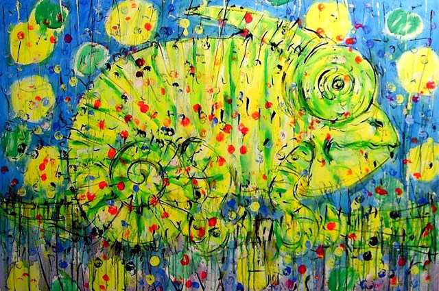 Living room painting by Dariusz Grajek titled Little chameleo