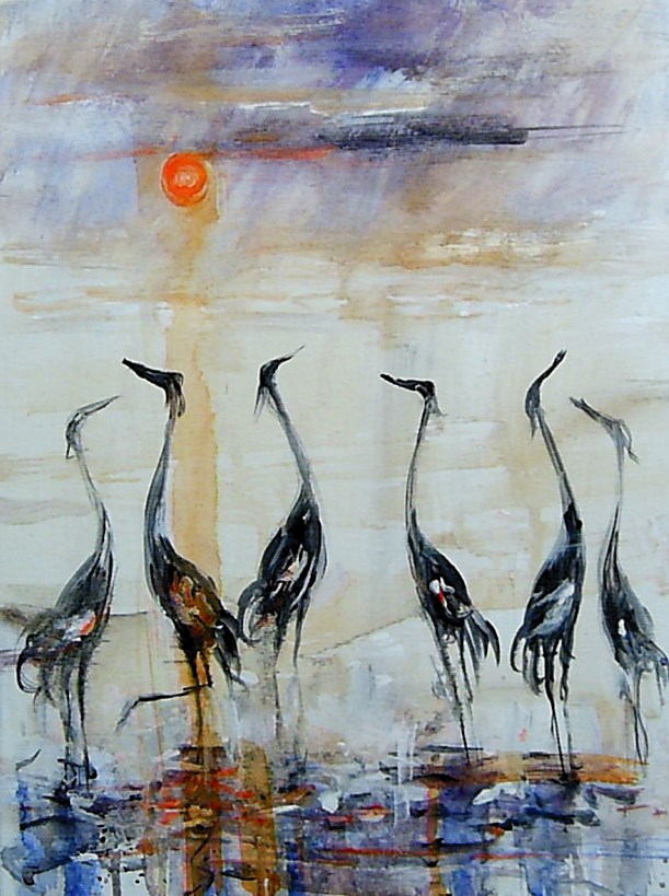 Living room painting by Dariusz Grajek titled Birds and sun