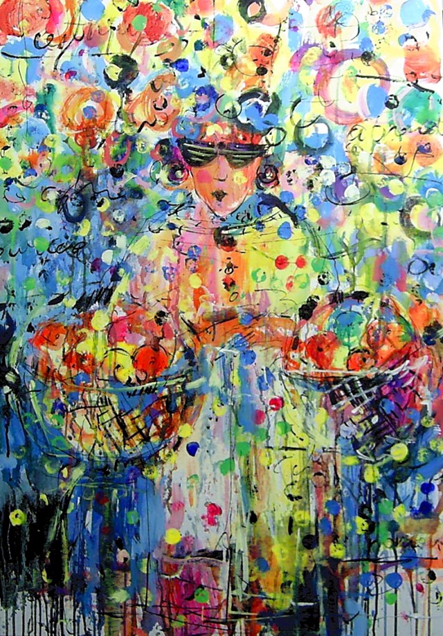 Living room painting by Dariusz Grajek titled Woman in fruits