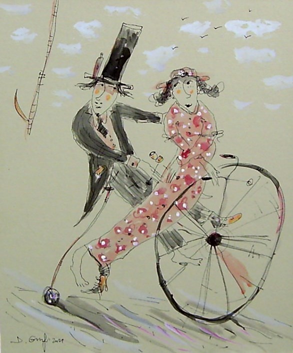 Obraz do salonu artysty Dariusz Grajek pod tytułem Na starym bicyklu...