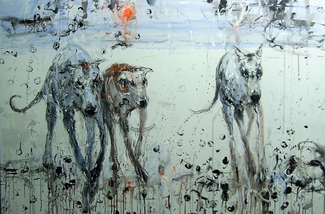 Living room painting by Dariusz Grajek titled herd and