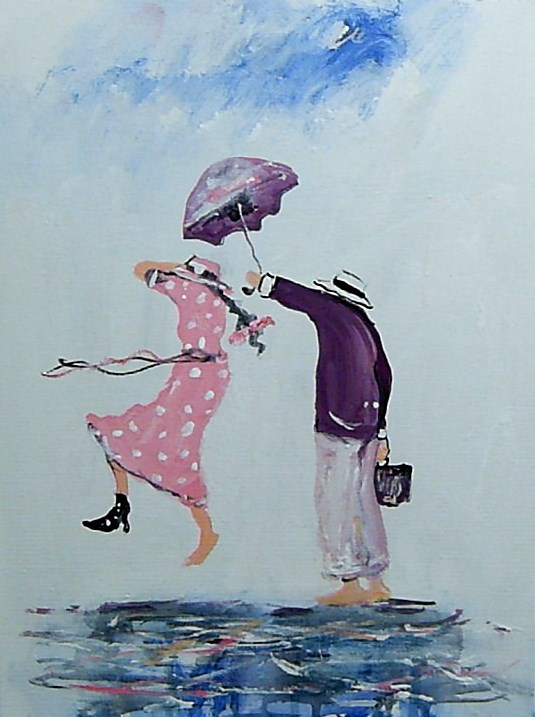 Living room painting by Dariusz Grajek titled Pink dress in dots