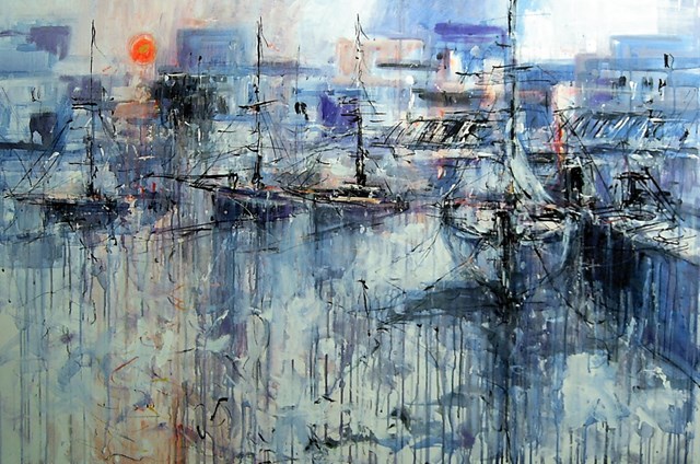 Living room painting by Dariusz Grajek titled sails in the sun