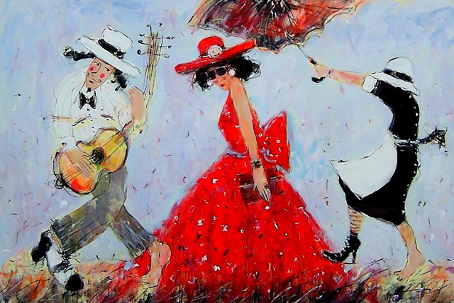 Living room painting by Dariusz Grajek titled  Red umbrella ....