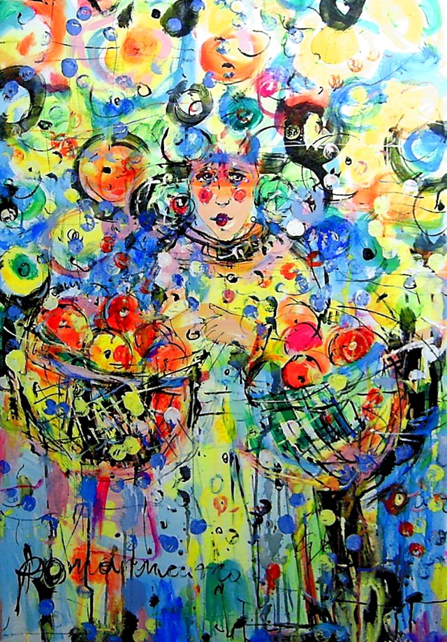 Living room painting by Dariusz Grajek titled Fruit lady