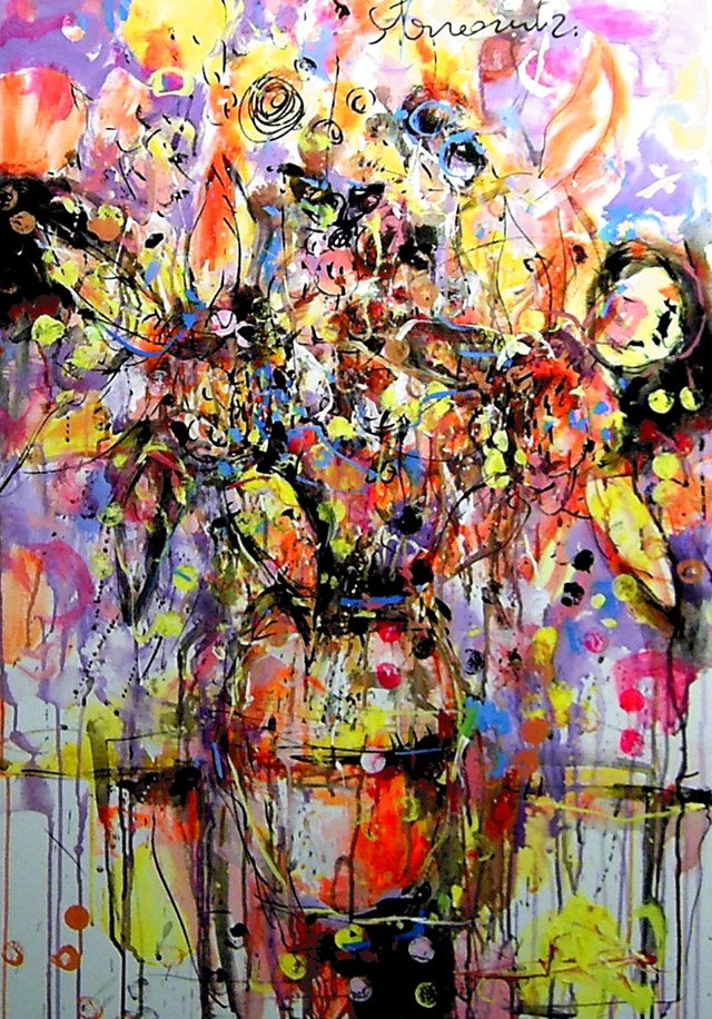 Obraz do salonu artysty Dariusz Grajek pod tytułem Kwiaty w wazonie...