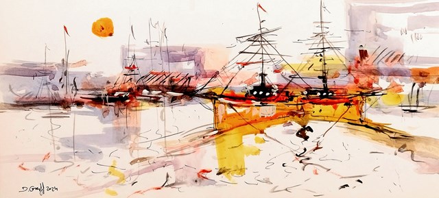 Living room painting by Dariusz Grajek titled Słoneczny port...