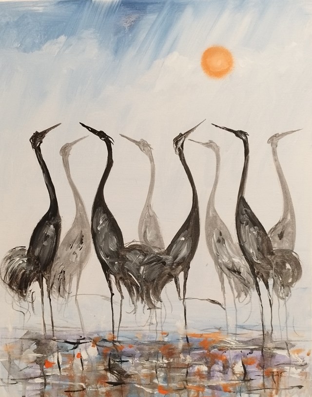 Living room painting by Dariusz Grajek titled Ptasi raj....