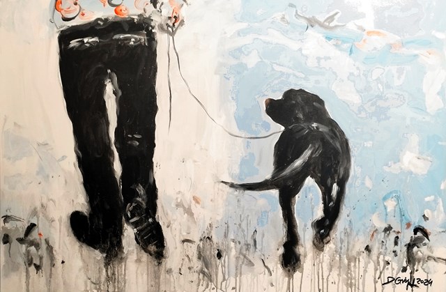Living room painting by Dariusz Grajek titled Labrador i pan...