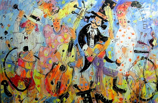 Obraz do salonu artysty Dariusz Grajek pod tytułem Muzyka na rowerze....