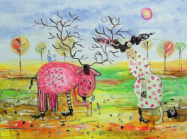 Obraz do salonu artysty Dariusz Grajek pod tytułem Panna i jeleń.....