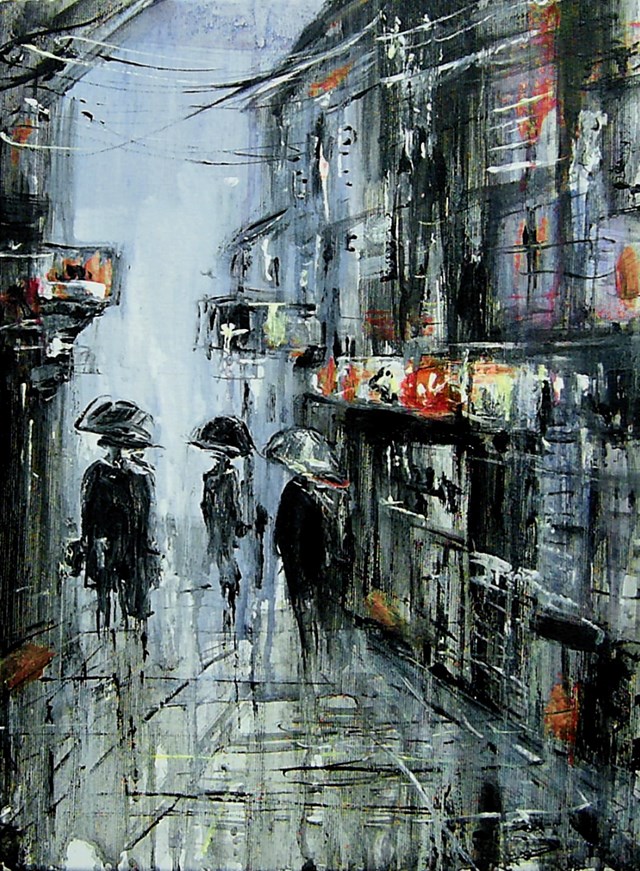 Obraz do salonu artysty Dariusz Grajek pod tytułem Deszczowe miasto....