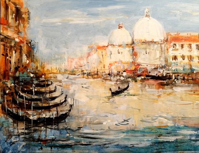 Living room painting by Dariusz Grajek titled Wenecja i gondola...