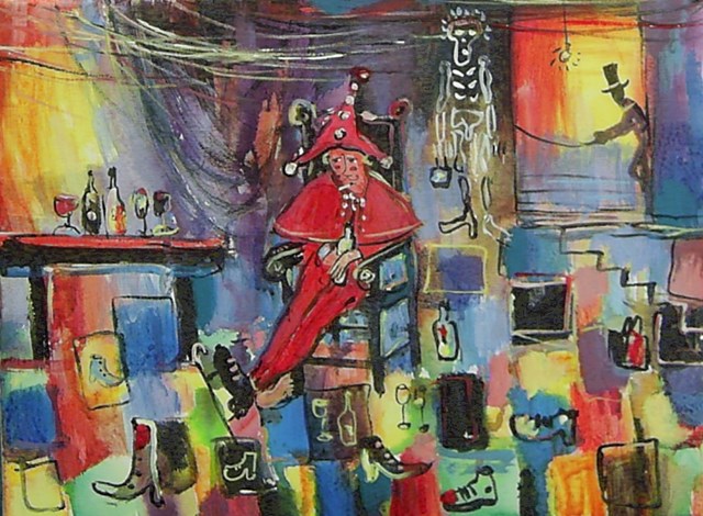 Living room painting by Dariusz Grajek titled Stańczyk i .....