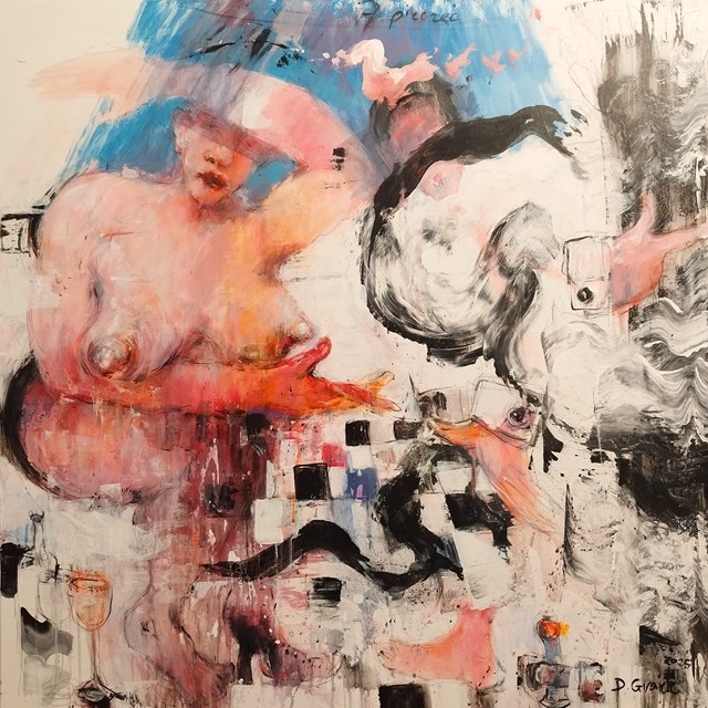 Living room painting by Dariusz Grajek titled Siódma pieczęć....