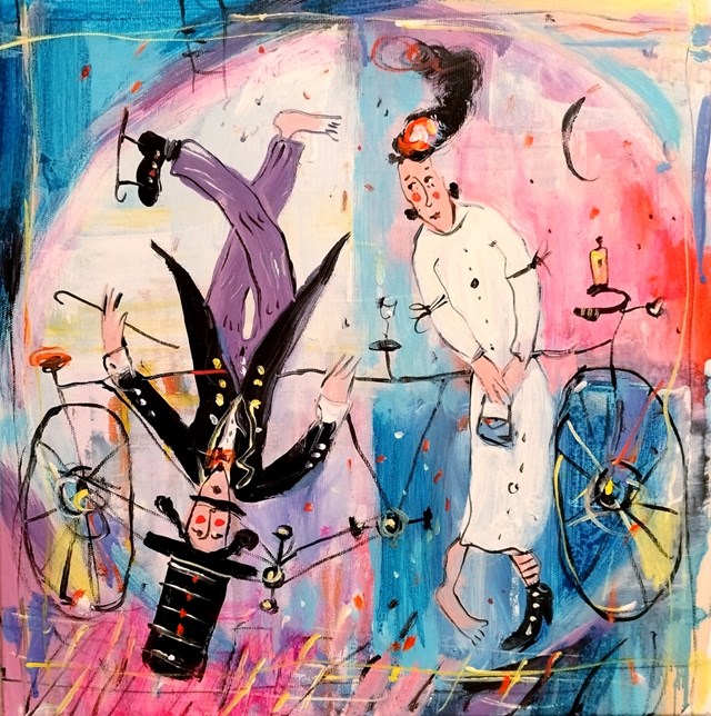 Living room painting by Dariusz Grajek titled Rower i my....