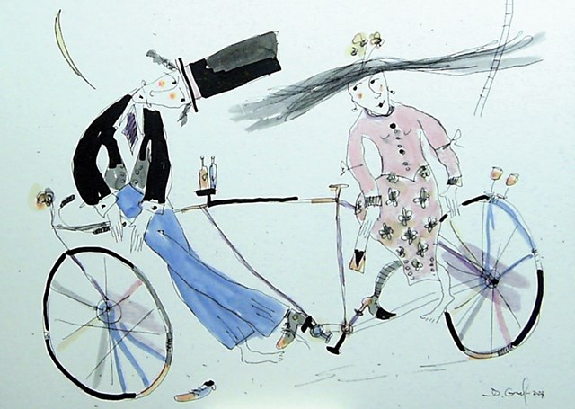 Obraz do salonu artysty Dariusz Grajek pod tytułem Bicyklianie i miłość....