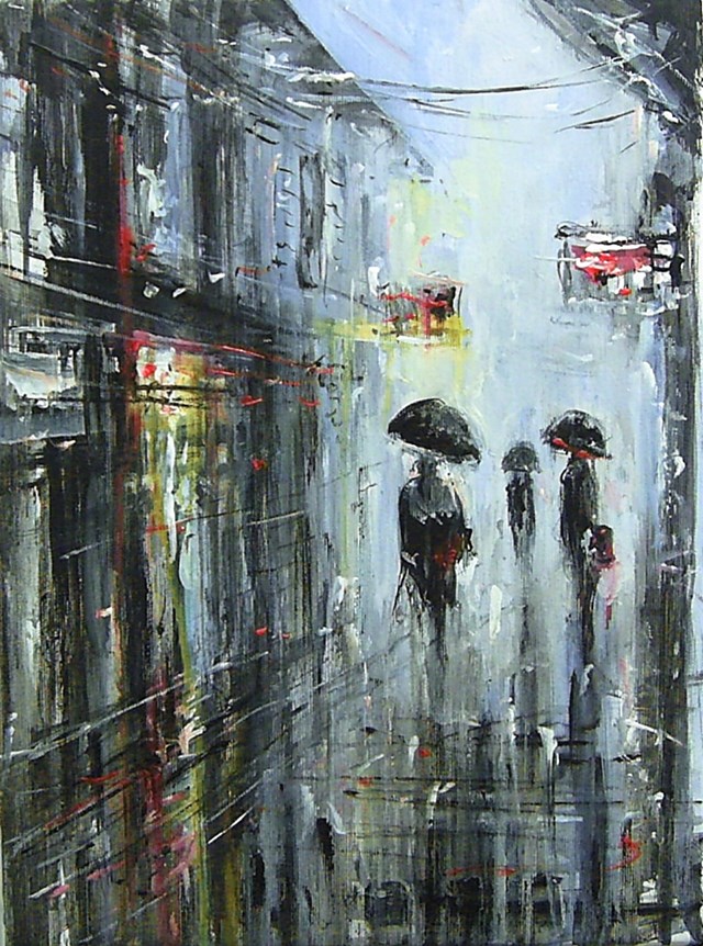 Living room painting by Dariusz Grajek titled Pary pod parasolami...