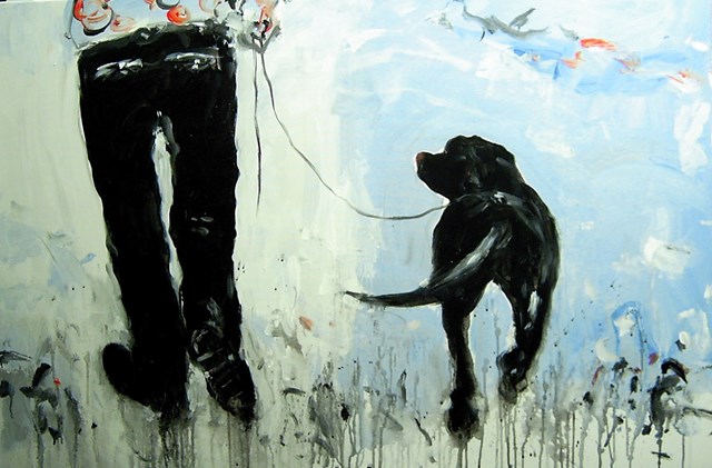 Obraz do salonu artysty Dariusz Grajek pod tytułem Człowiek i labrador....