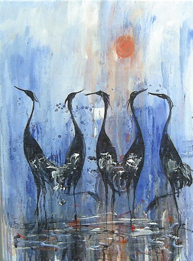 Obraz do salonu artysty Dariusz Grajek pod tytułem 5 żurawi w słońcu....