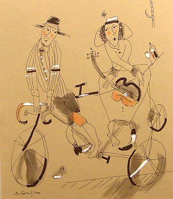 Living room painting by Dariusz Grajek titled Bicycles