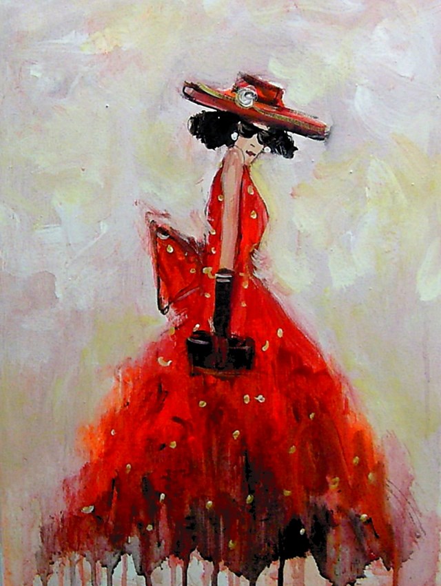 Living room painting by Dariusz Grajek titled Girl in Red