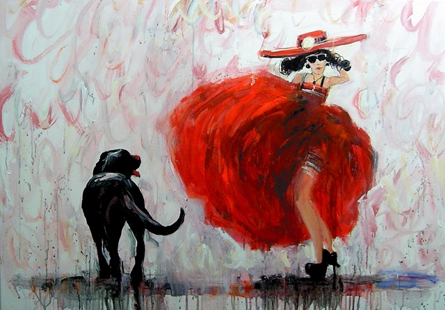 Obraz do salonu artysty Dariusz Grajek pod tytułem Panna i labrador....