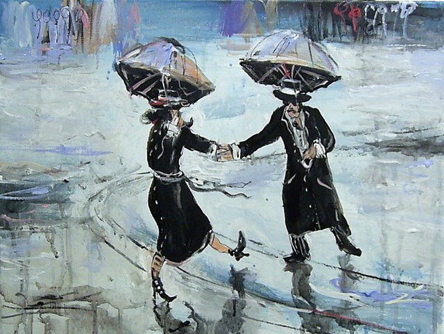 Living room painting by Dariusz Grajek titled  A rainy walk ...