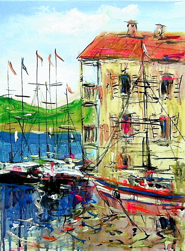 Living room painting by Dariusz Grajek titled Croatian bay 