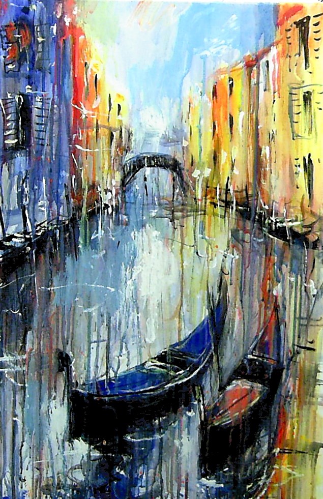 Living room painting by Dariusz Grajek titled Two gondolas and Venice ....