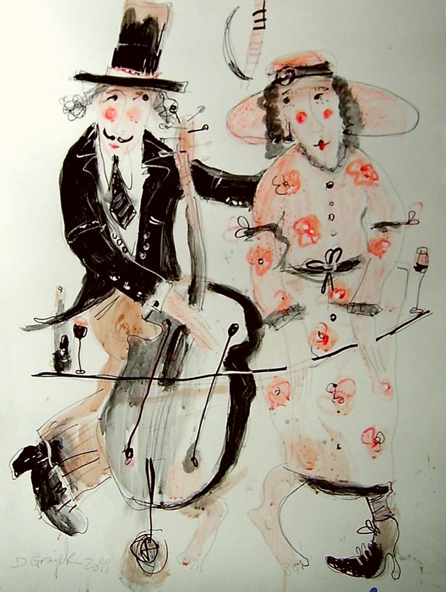 Obraz do salonu artysty Dariusz Grajek pod tytułem Para z wiolonczelą....