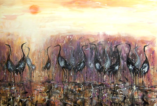 Living room painting by Dariusz Grajek titled Birds