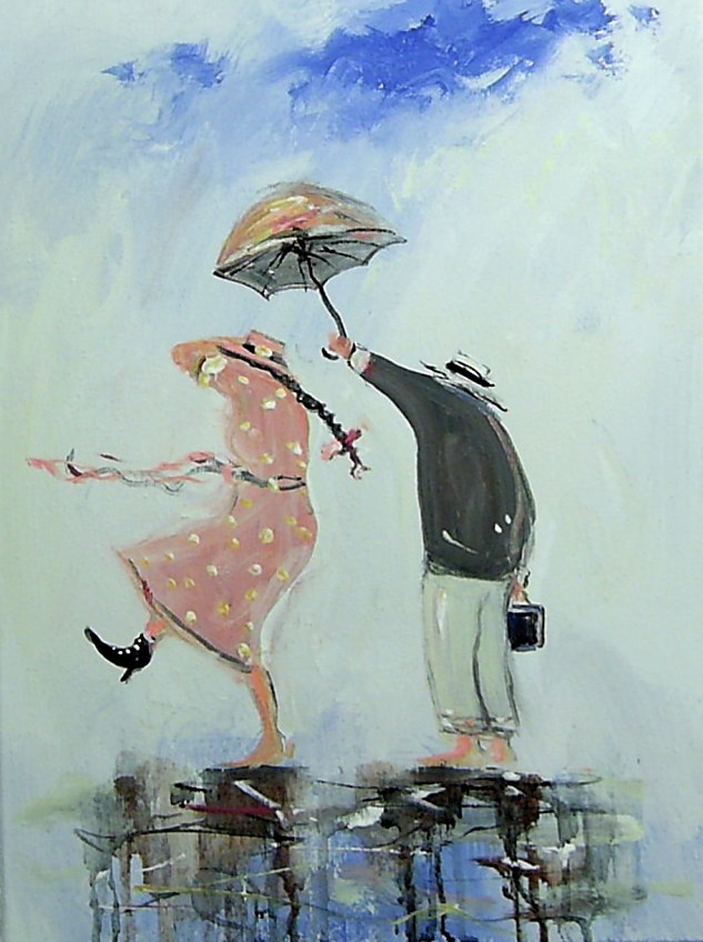 Living room painting by Dariusz Grajek titled Rainy walk