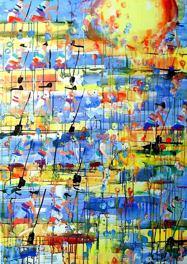 Living room painting by Dariusz Grajek titled  Rowers in the sun .....
