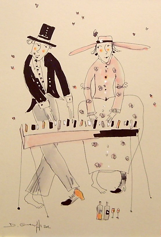 Grafika do salonu artysty Dariusz Grajek pod tytułem Zakochani pianiści.....