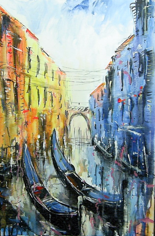 Living room painting by Dariusz Grajek titled  Venetian two gondolas ...