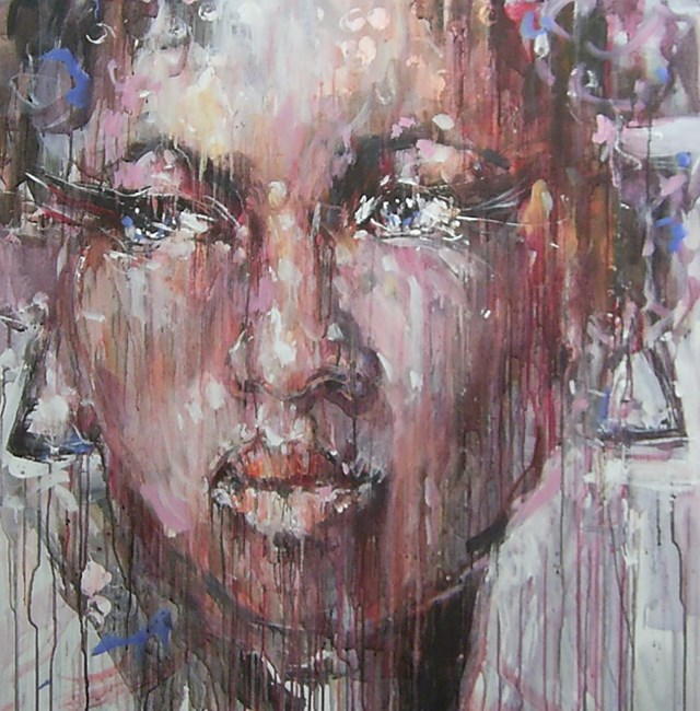 Living room painting by Dariusz Grajek titled  Woman with earrings ...