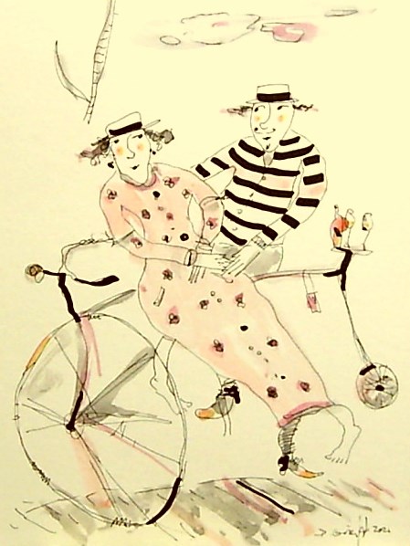 Grafika do salonu artysty Dariusz Grajek pod tytułem Retro rowerianie
