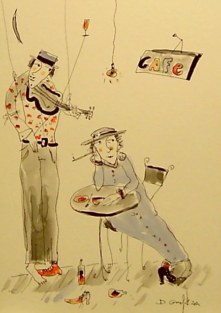 Grafika do salonu artysty Dariusz Grajek pod tytułem Muzykant i kawiarenka.....