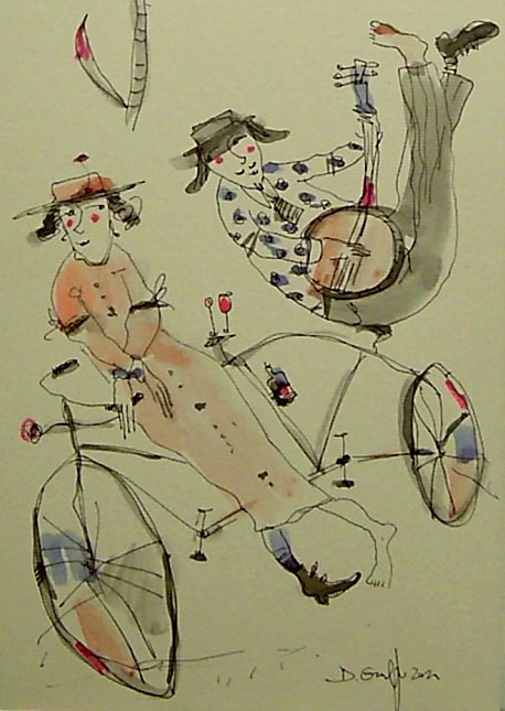 Living room print by Dariusz Grajek titled She and he on tandem