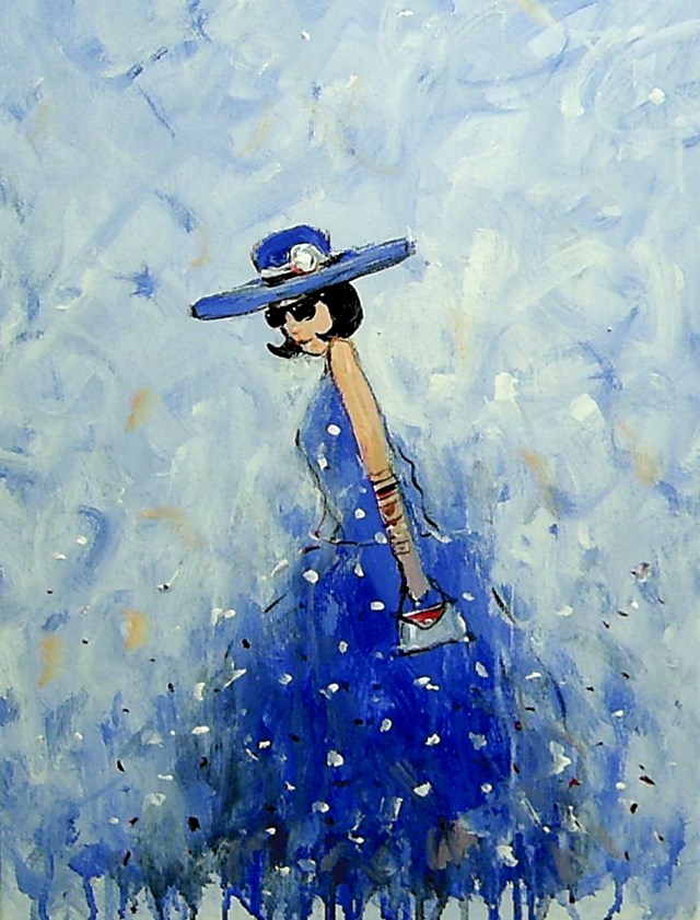 Living room painting by Dariusz Grajek titled  A woman in a hat ...