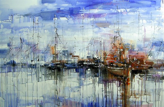 Living room painting by Dariusz Grajek titled  Port in the clouds ...