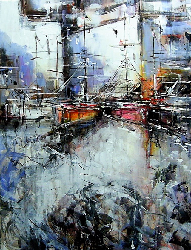 Living room painting by Dariusz Grajek titled  Harbor and sails ....