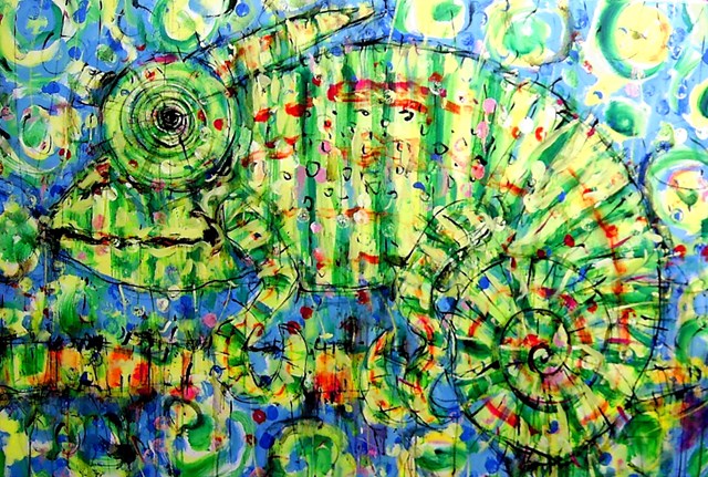 Obraz do salonu artysty Dariusz Grajek pod tytułem Kameleon w błękicie...