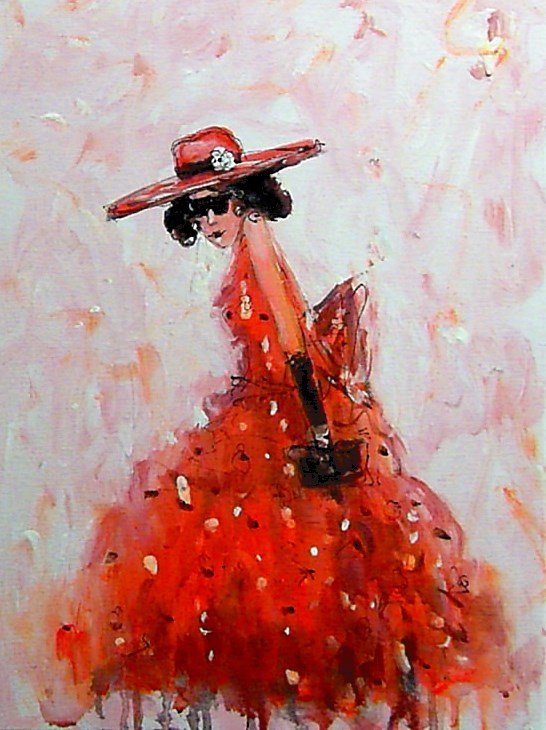 Living room painting by Dariusz Grajek titled  A woman in a hat ...