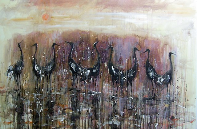 Living room painting by Dariusz Grajek titled Birds