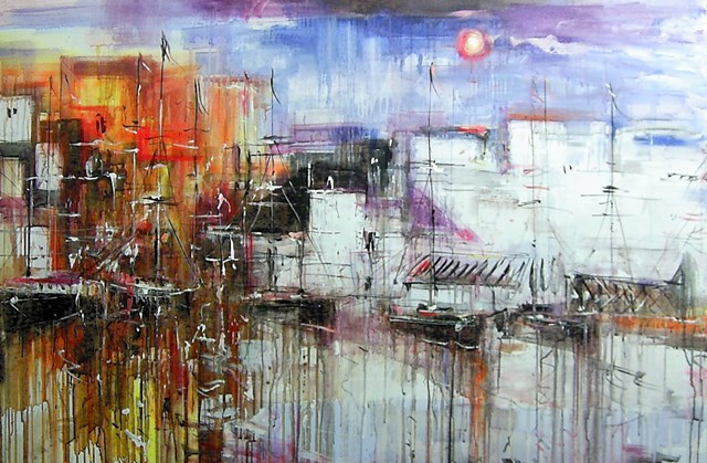Obraz do salonu artysty Dariusz Grajek pod tytułem Port i słońce....