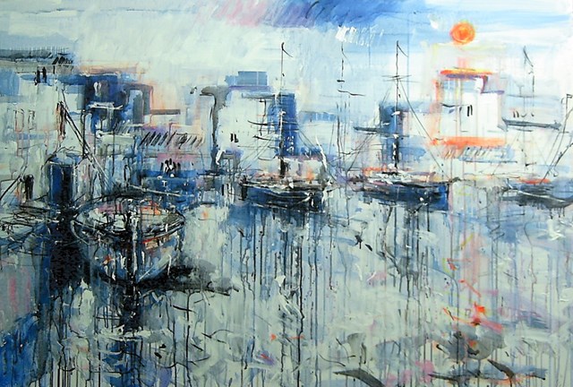 Obraz do salonu artysty Dariusz Grajek pod tytułem Błękitna łódka....